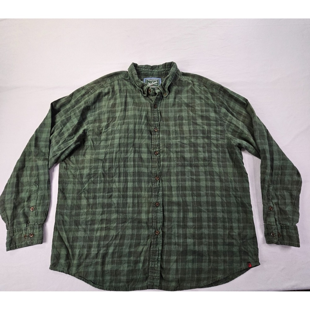 Woolrich Outdoor Clothing Green Plad Long Sleeve Flannel Shirt Men's 2XL